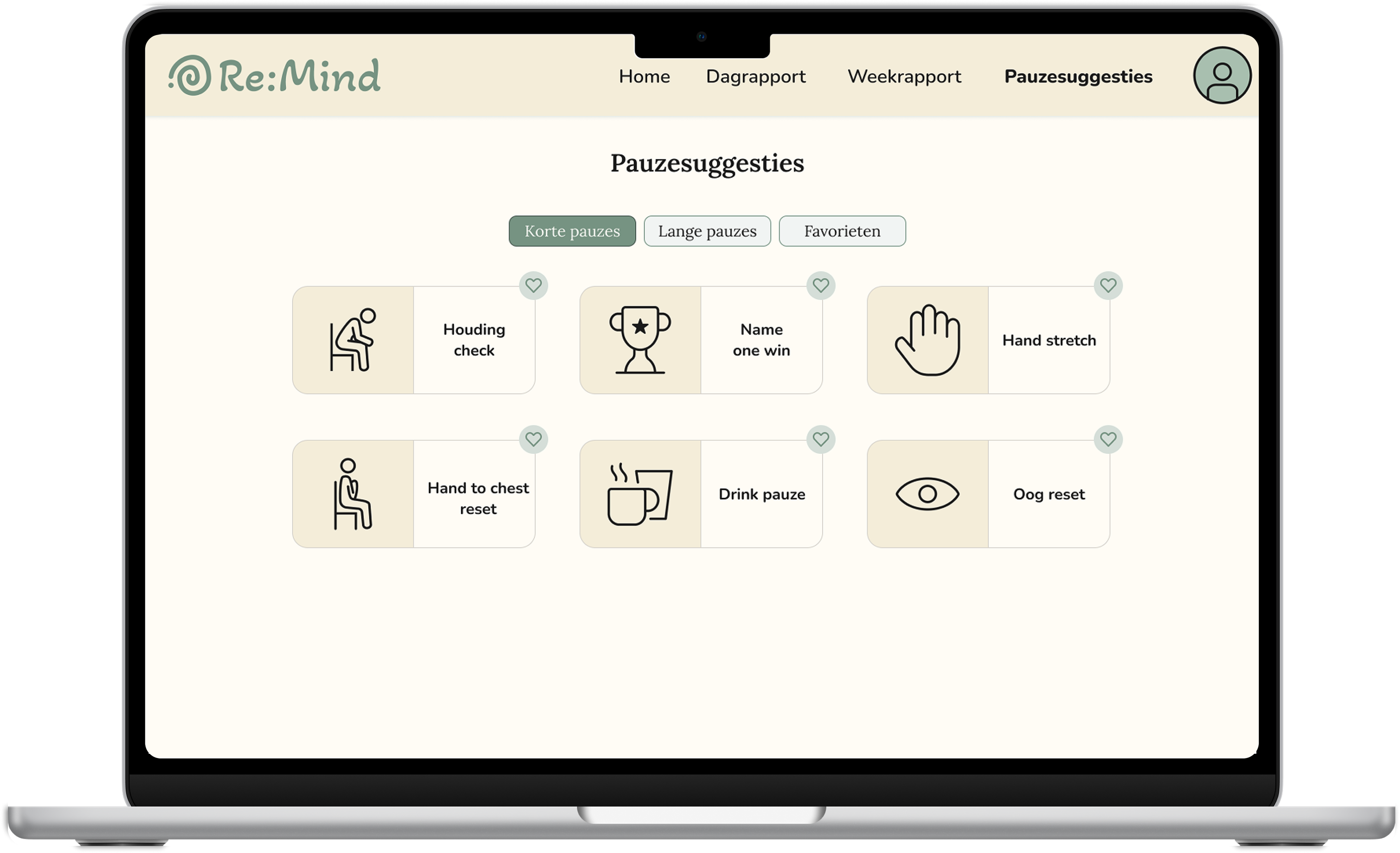 Voorbeeld van pauzesuggesties